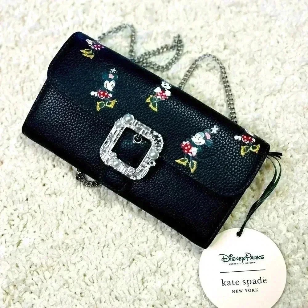 KATE SPADE DISNEY PARKS MINNIE MOUSE LEATHER WALLET CROSSBODY BAG NWT - Picture 1 of 13